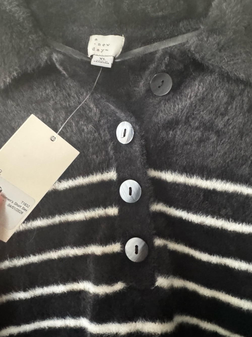 a new day Black Fuzzy Striped Polo Cardigan - Picture 3 of 4